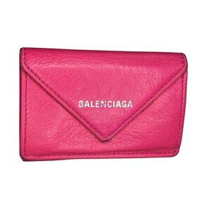 Balenciaga Papier Mini Wallet Pink Leather Envelope Design Foldable Wallet